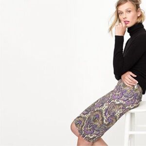 J. Crew #2 Pencil Skirt in Royal Paisley size 6 excellent pre-owned condition